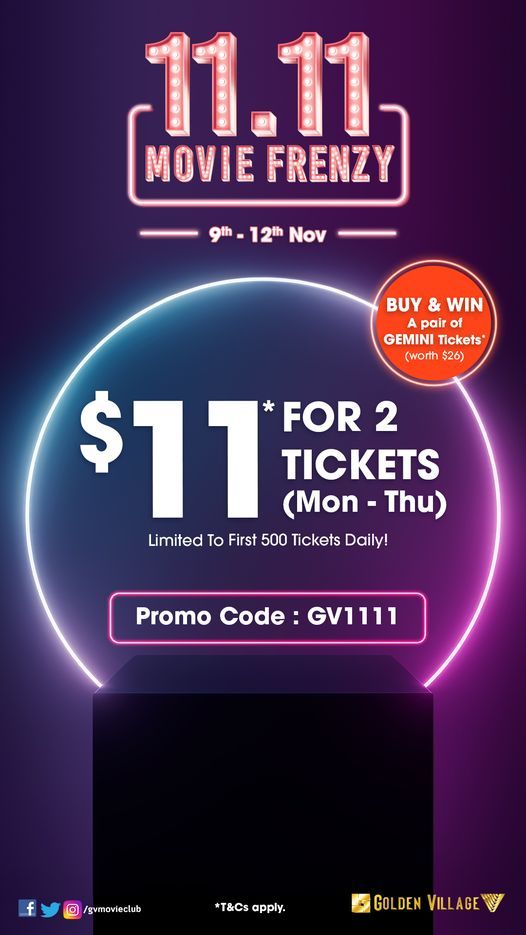 Golden Village $11 for 2 Tickets deal/promotion | Singapore Nov 2020